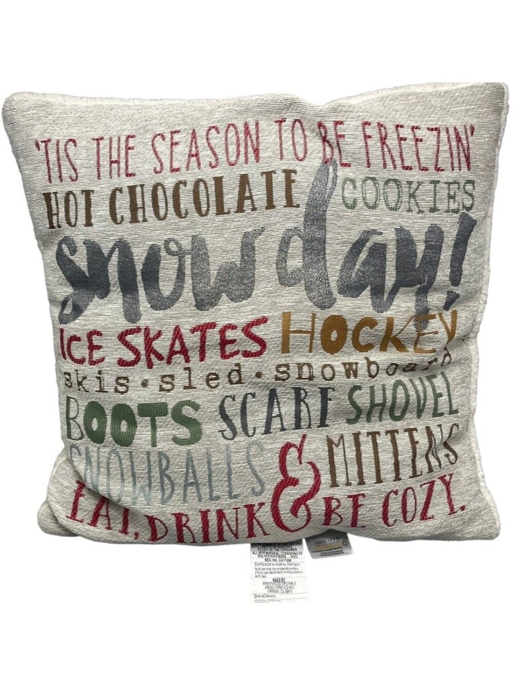 oeko tex throw pillow seasonal polyester blend gray snow day ice skates READ